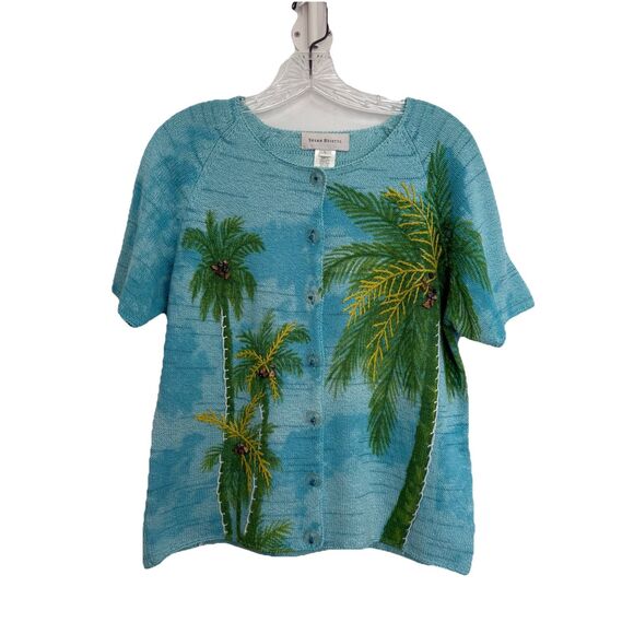Vintage Susan Bristol Y2K Sz L Palm Tree Embroidered Beaded Cardigan - Picture 15 of 15